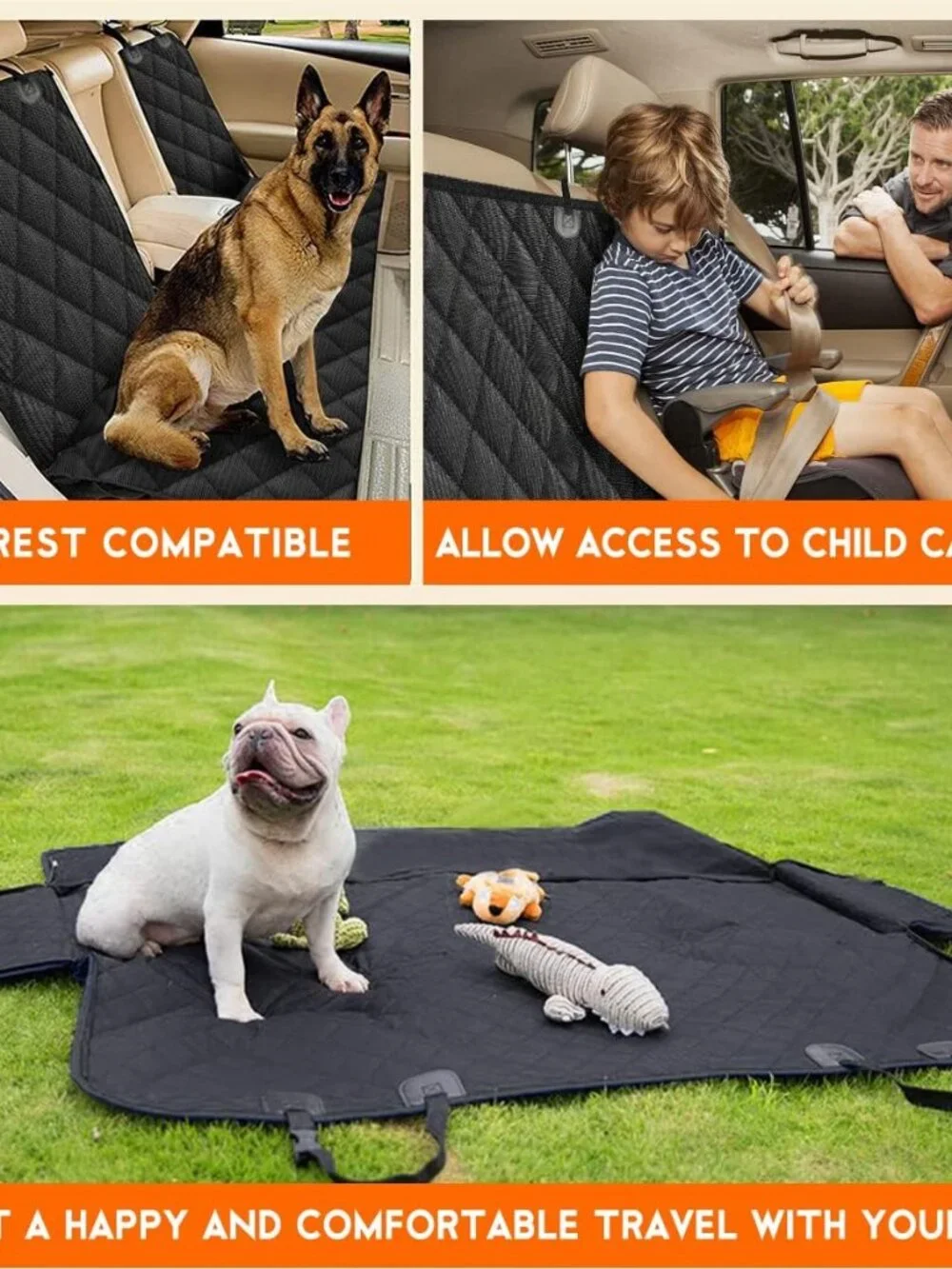Waterproof Dog Car Seat Cover | Non-Slip Back Seat Protector | Black